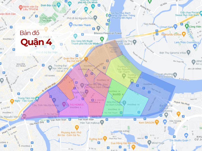 Bản đồ hành chính Quận 4, TP.HCM: Phường, đường xá cập nhật mới