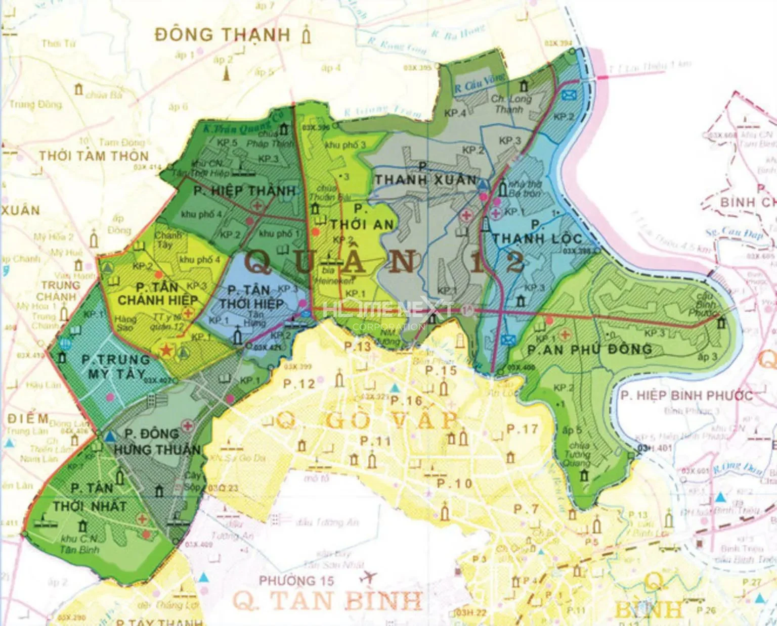 Bản đồ Quận 12, TP.HCM: Vị trí, Phường, Đường