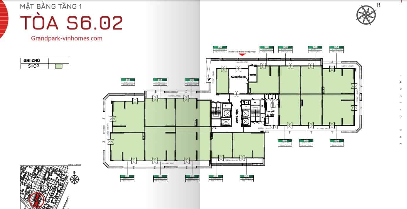 Căn hộ S602: Thiết kế 2 phòng ngủ, view thoáng, gần công viên